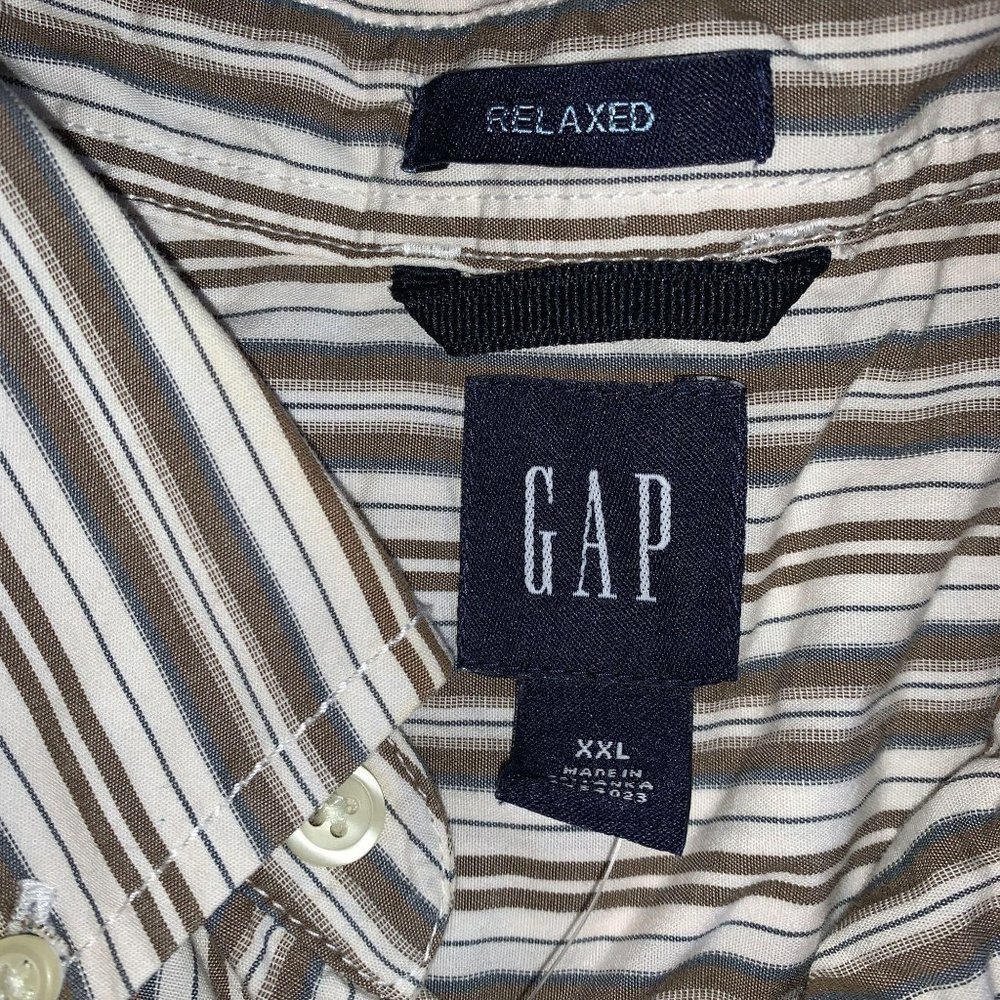 GAP Relaxed NWOT XXL Shirt Button Front Brown Whit - Picture 4 of 4